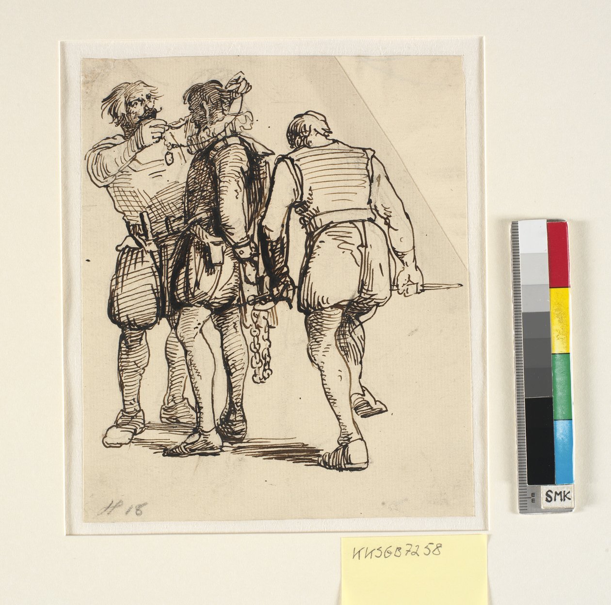 Gruppen med Rosenkrantz t.h. på tegningen ovenfor (kksgb7257) av Wilhelm Marstrand