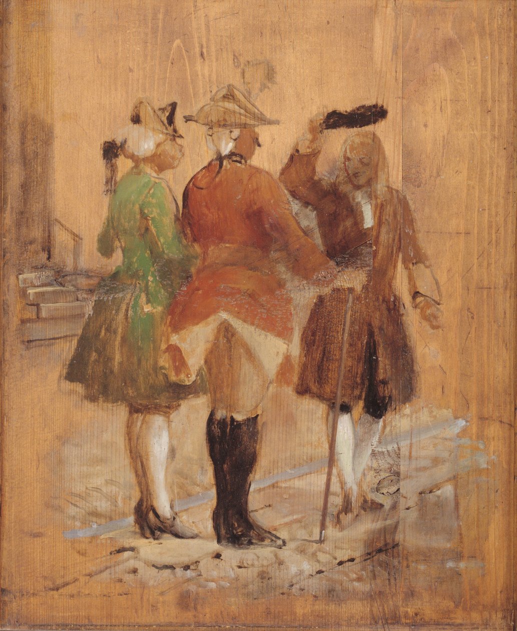 Holberg går ut av veien for Jacob von Thyboe og Jean de France av Wilhelm Marstrand