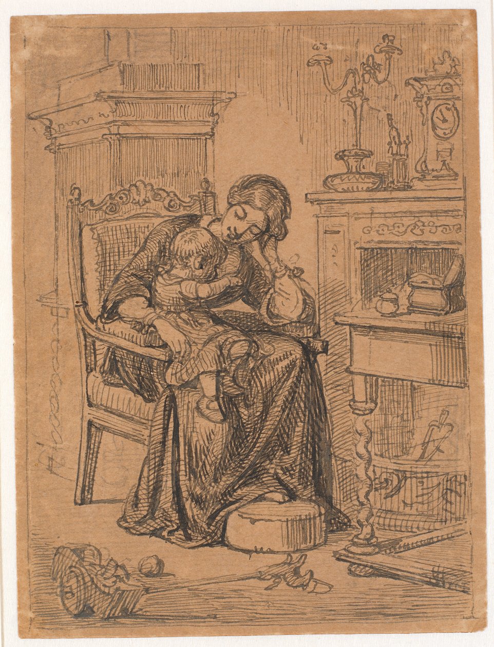 Mor og sønn. Interiør av Wilhelm Marstrand