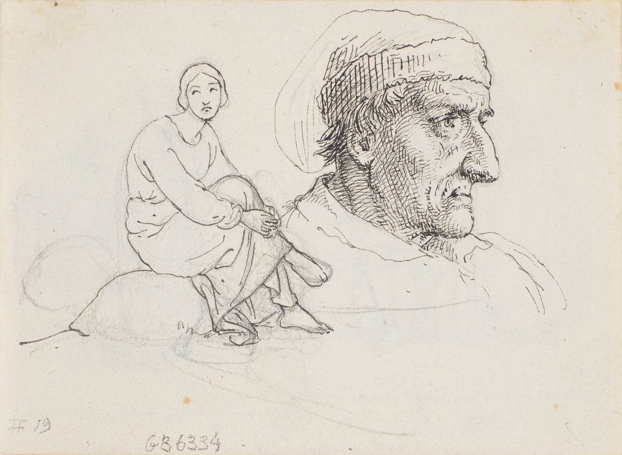 Studiehode og sittende kvinne av Wilhelm Marstrand