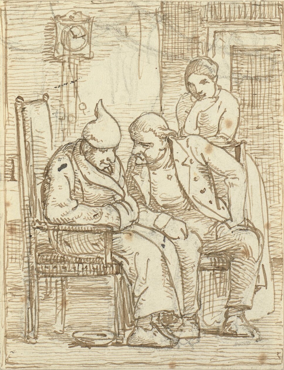 To menn i samtale, det gamle fjernsynet. med nattcaps. Også en kvinne av Wilhelm Marstrand