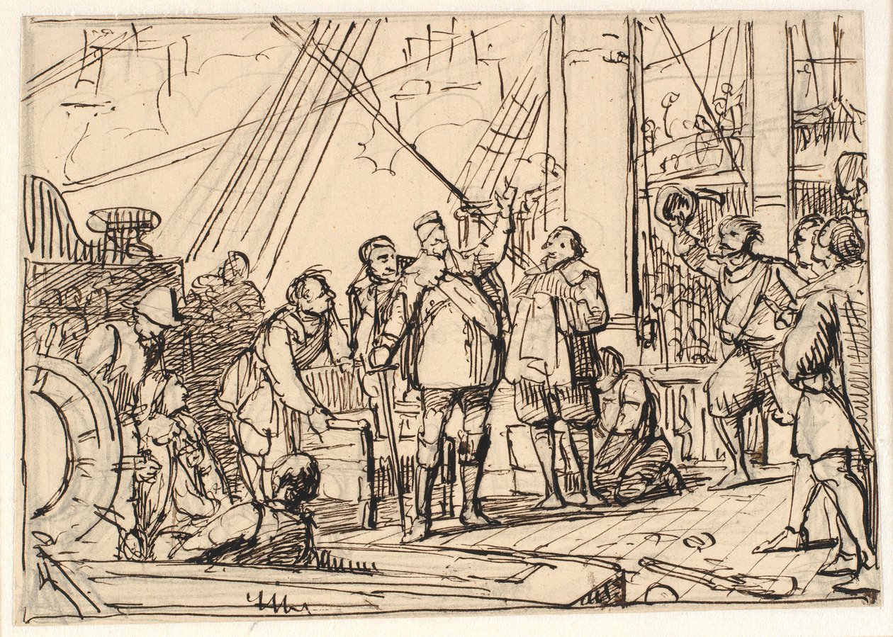 Utkast til maleriet i Chr. 4.s kapell i Roskilde "Chr. 4. om treenigheten" av Wilhelm Marstrand
