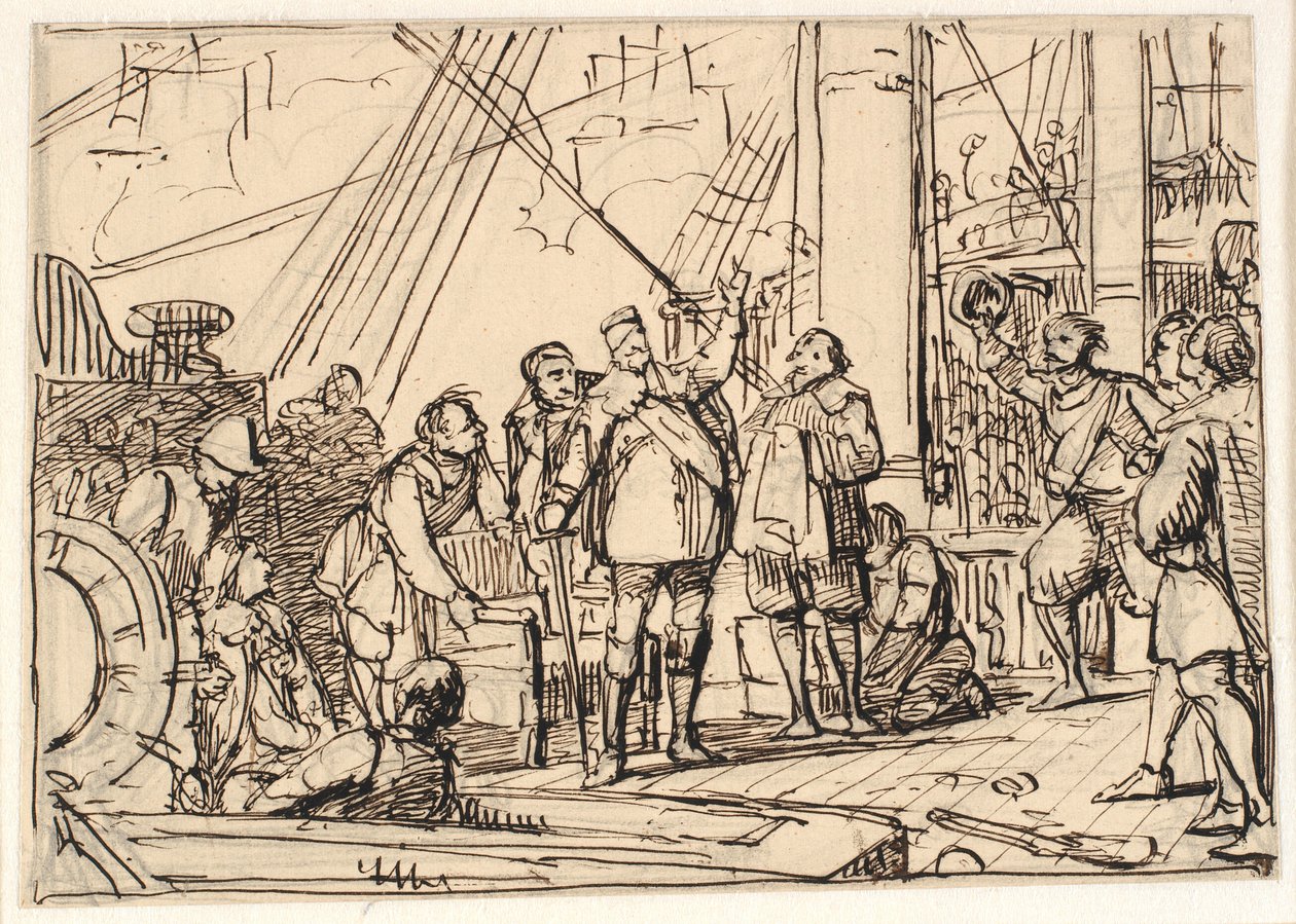 Utkast til maleriet i Chr. 4.s kapell i Roskilde "Chr. 4. om treenigheten" av Wilhelm Marstrand
