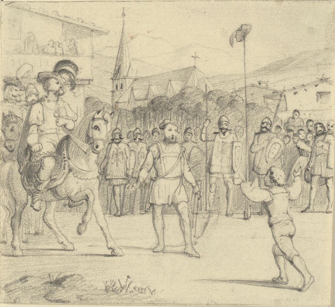 Wilhelm Tell har skutt eplet av sønnens hode av Wilhelm Marstrand