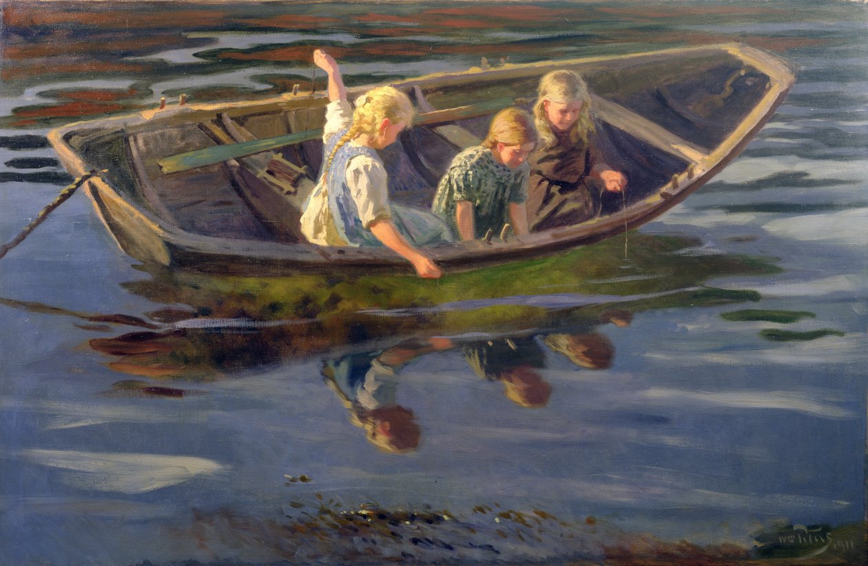 Crabfishing, Christiania (olje på lerret) av Wilhelm Peters