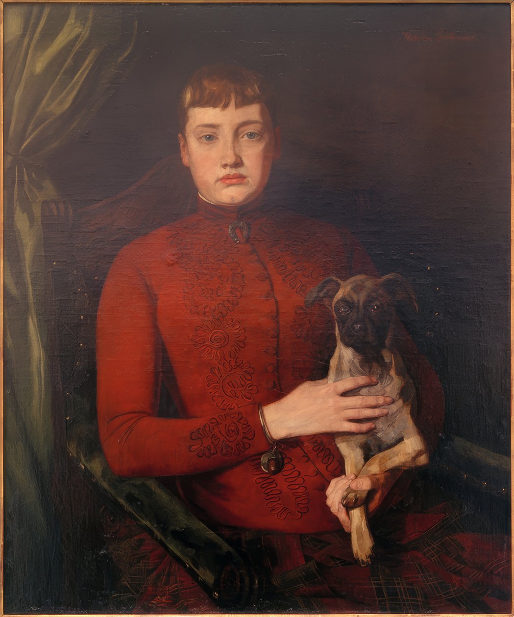Dame med hundevalp av Wilhelm Trübner
