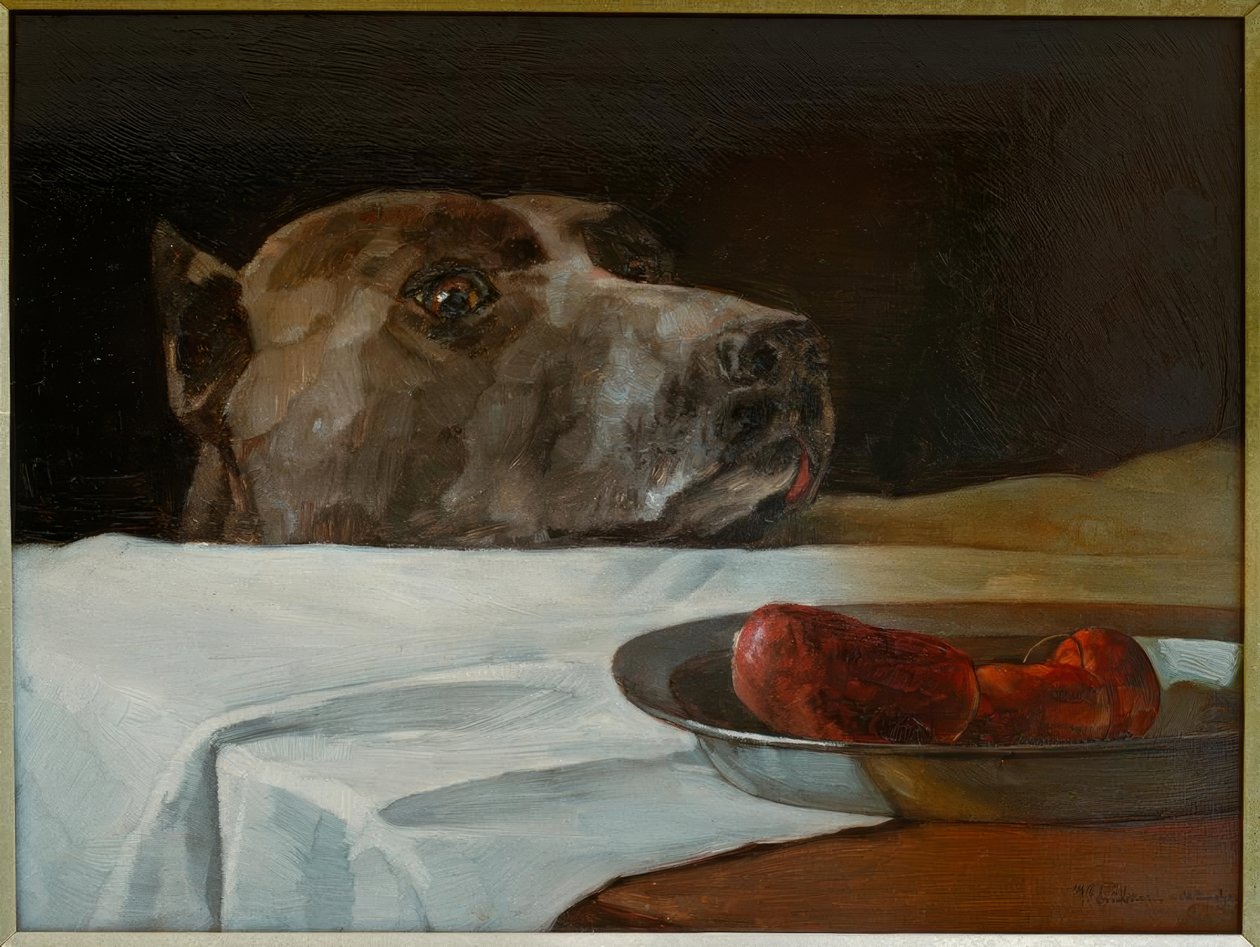 Grand Danois med pølsebolle av Wilhelm Trübner