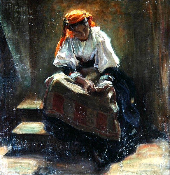 Girl with a Book, ca. 1900 (olje på lerret) av Wilhelm Wachtel
