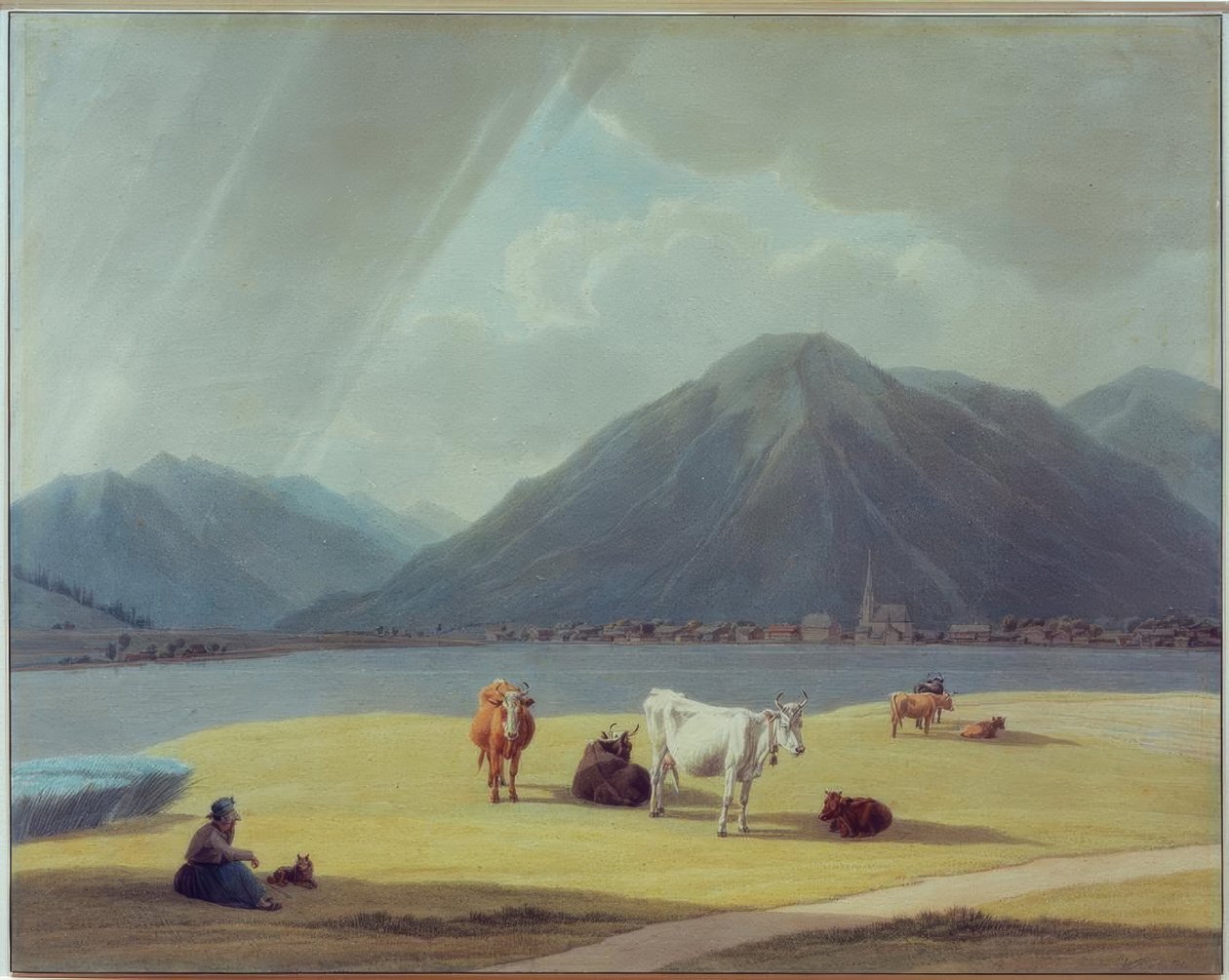 Bondekone med storfe foran Rottach-Egern av Wilhelm von Kobell