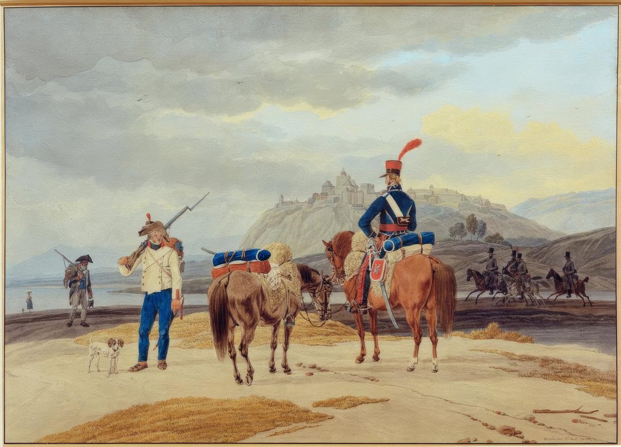 Franske soldater foran en festning av Wilhelm von Kobell