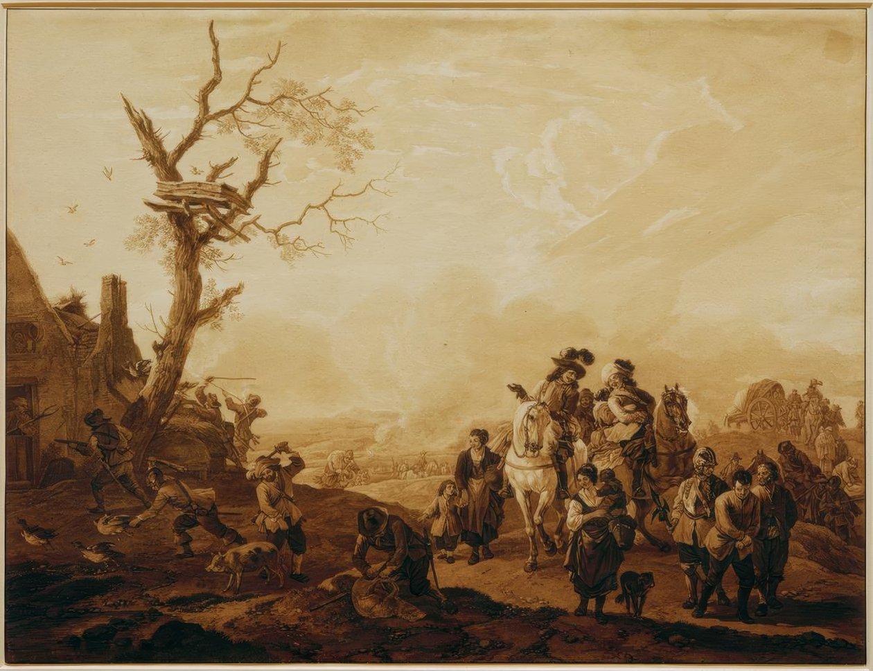 Sekk av en landsby av soldater av Wilhelm von Kobell