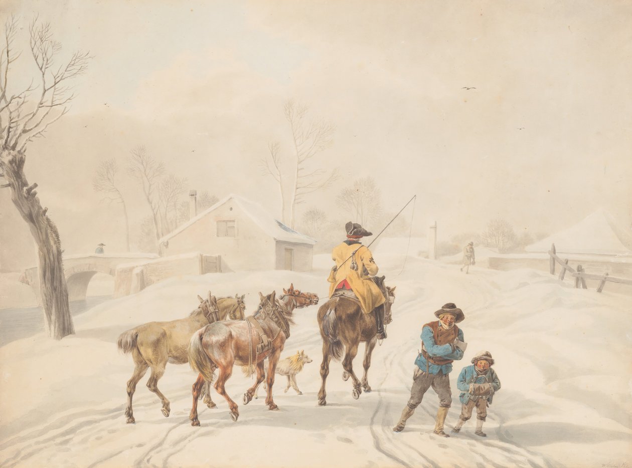Postilion på hest i et vinterlandskap, ca. 1798. av Wilhelm von Kobell