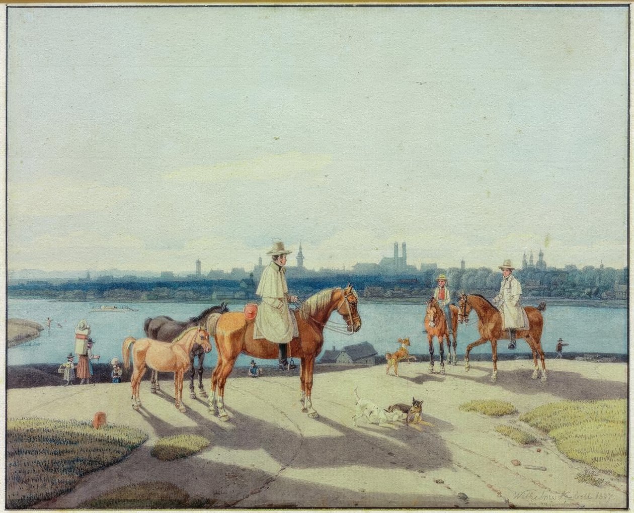 Ryttere på bredden av Isar foran München av Wilhelm von Kobell