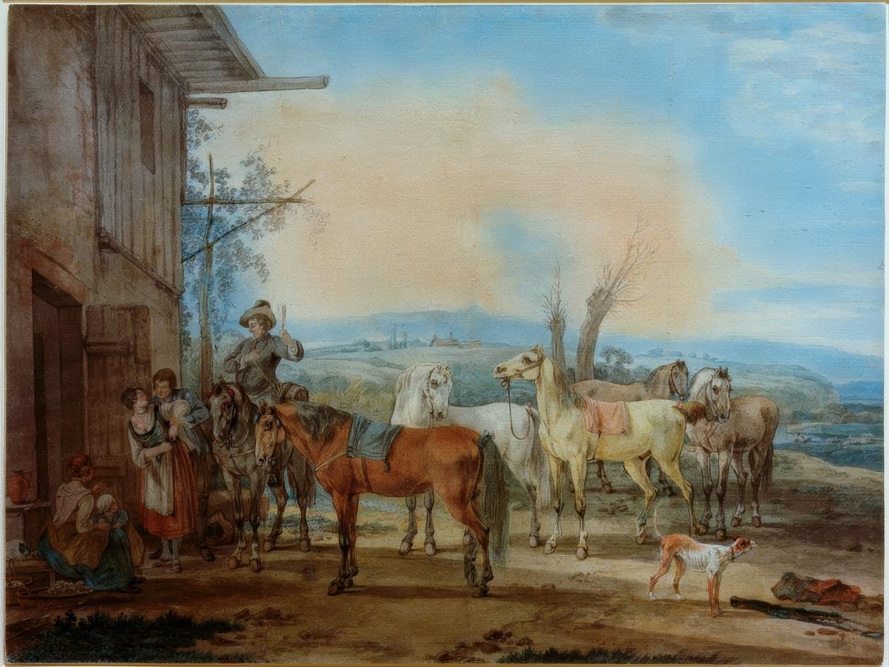 Rytter foran en taverna av Wilhelm von Kobell
