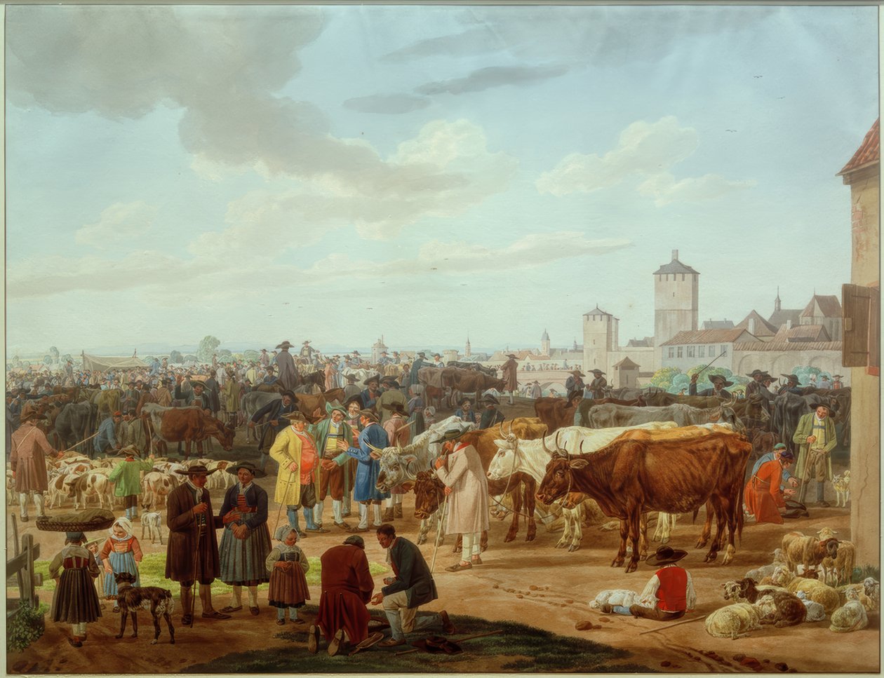 Storfemarked i utkanten av en by av Wilhelm von Kobell