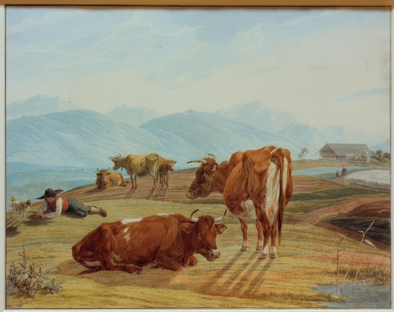Beitende kyr foran et høyfjellslandskap av Wilhelm von Kobell