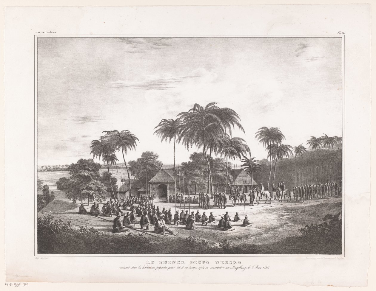 Aankomst av Prins Diepo Black i MagelangLe Prince Diepo Black (tittel på objekt) Atlas Memoirs on the War of the Island of Java 1825 til 1830 (serietittel) av Wilhelmus van Groenewoud
