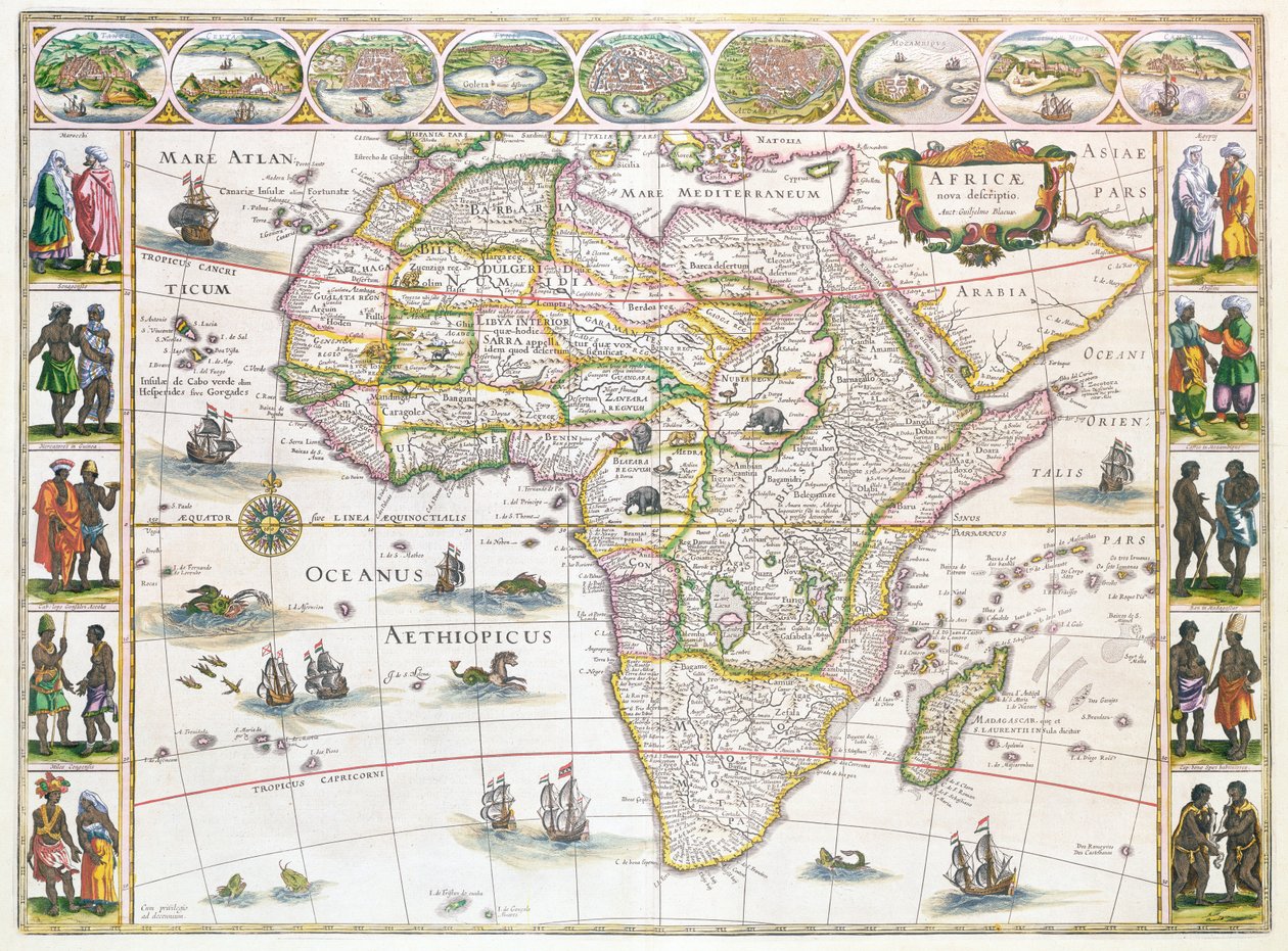 Africa Nova, ca. 1617 (fargegravering) av Willem Janszoon Blaeu