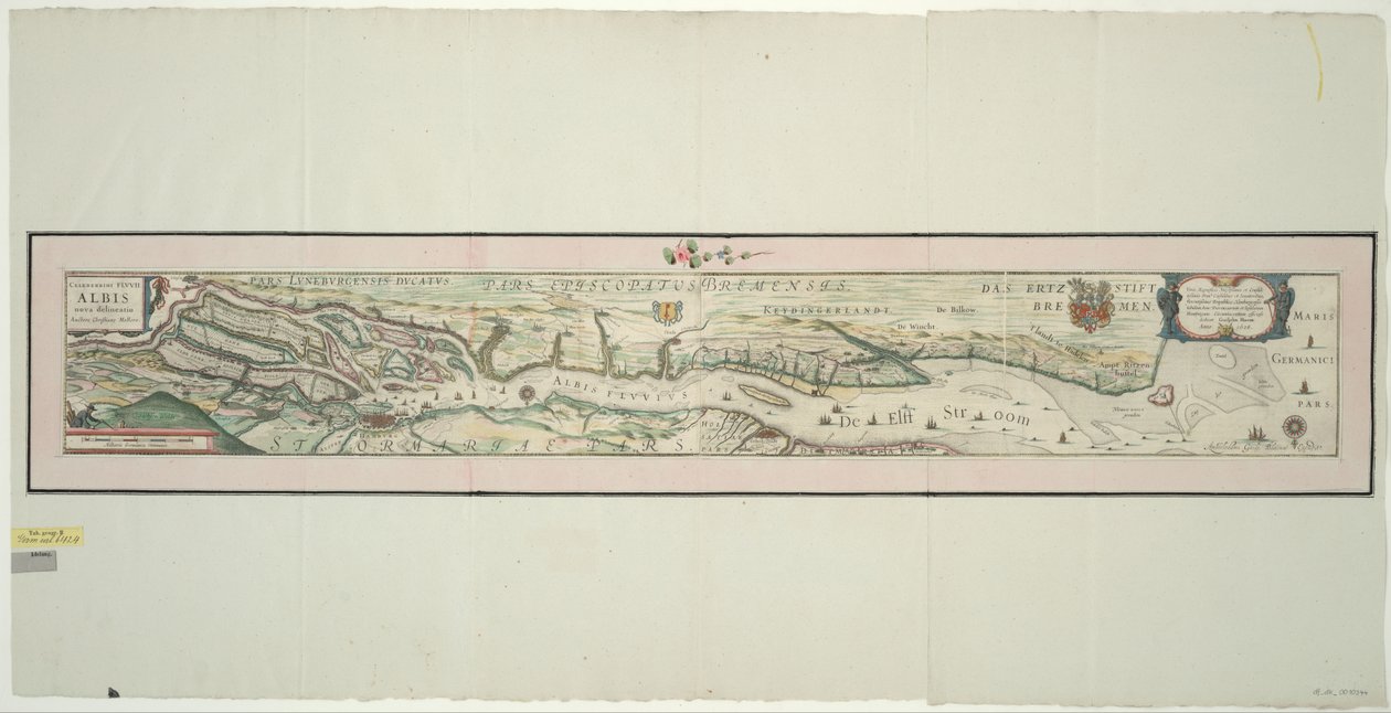 Kart over Nedre Elbe, 1: 160 000, kobberstikk, 1628 av Willem Janszoon Blaeu