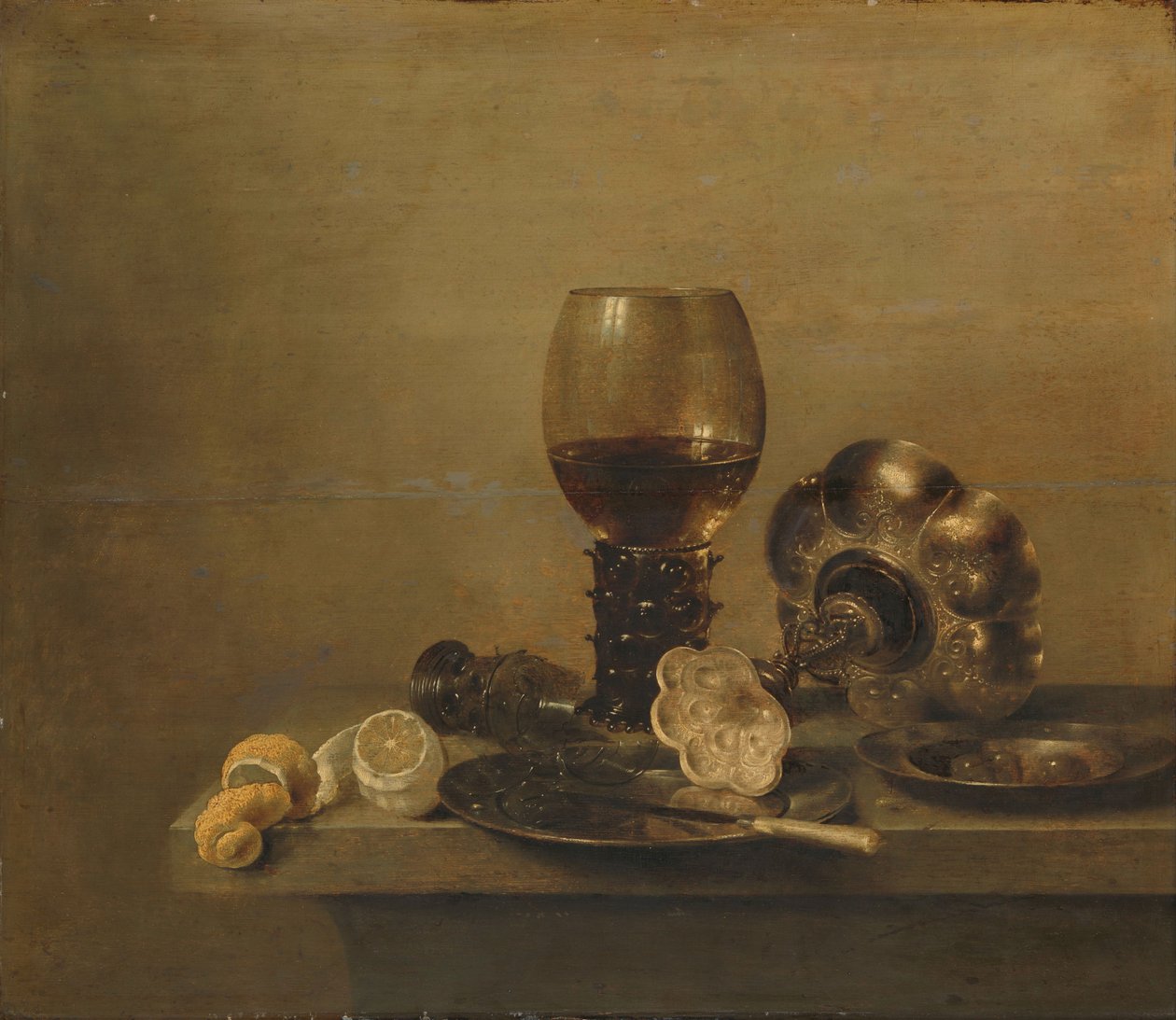 Stilleben med et knust glass, 1642 av Willem Claesz. Heda