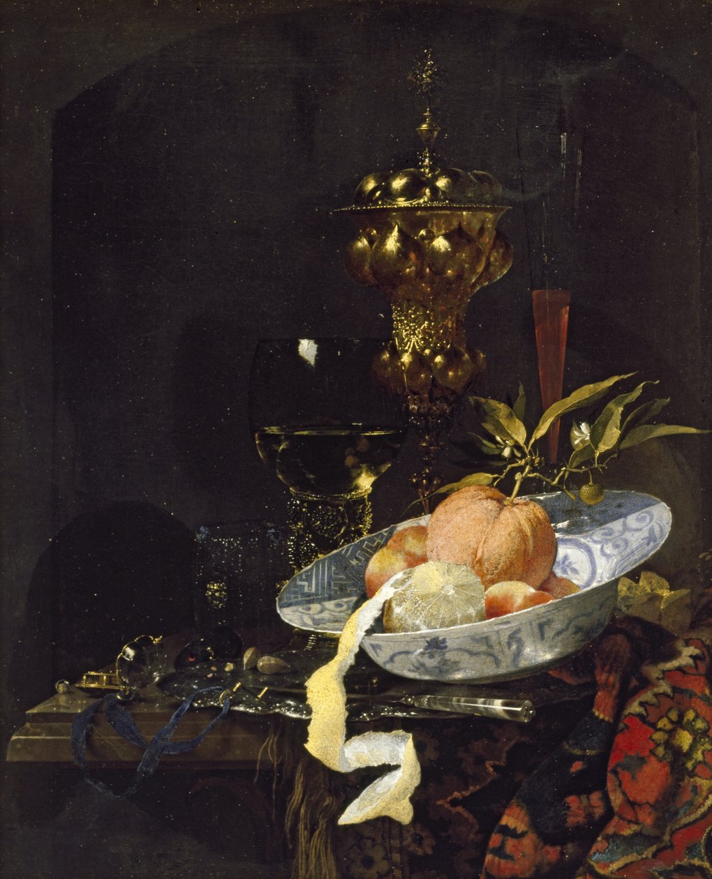 Stilleben med et orientalsk teppe, tidlig på 1660-tallet av Willem Kalf