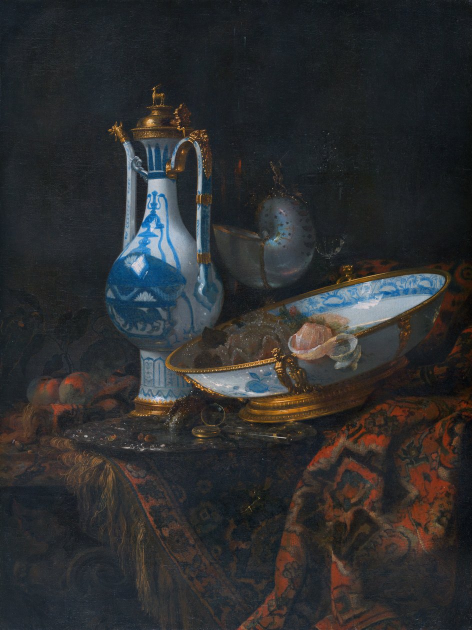 Stilleben med en Aquamanile, frukt og en Nautilus-kopp av Willem Kalf