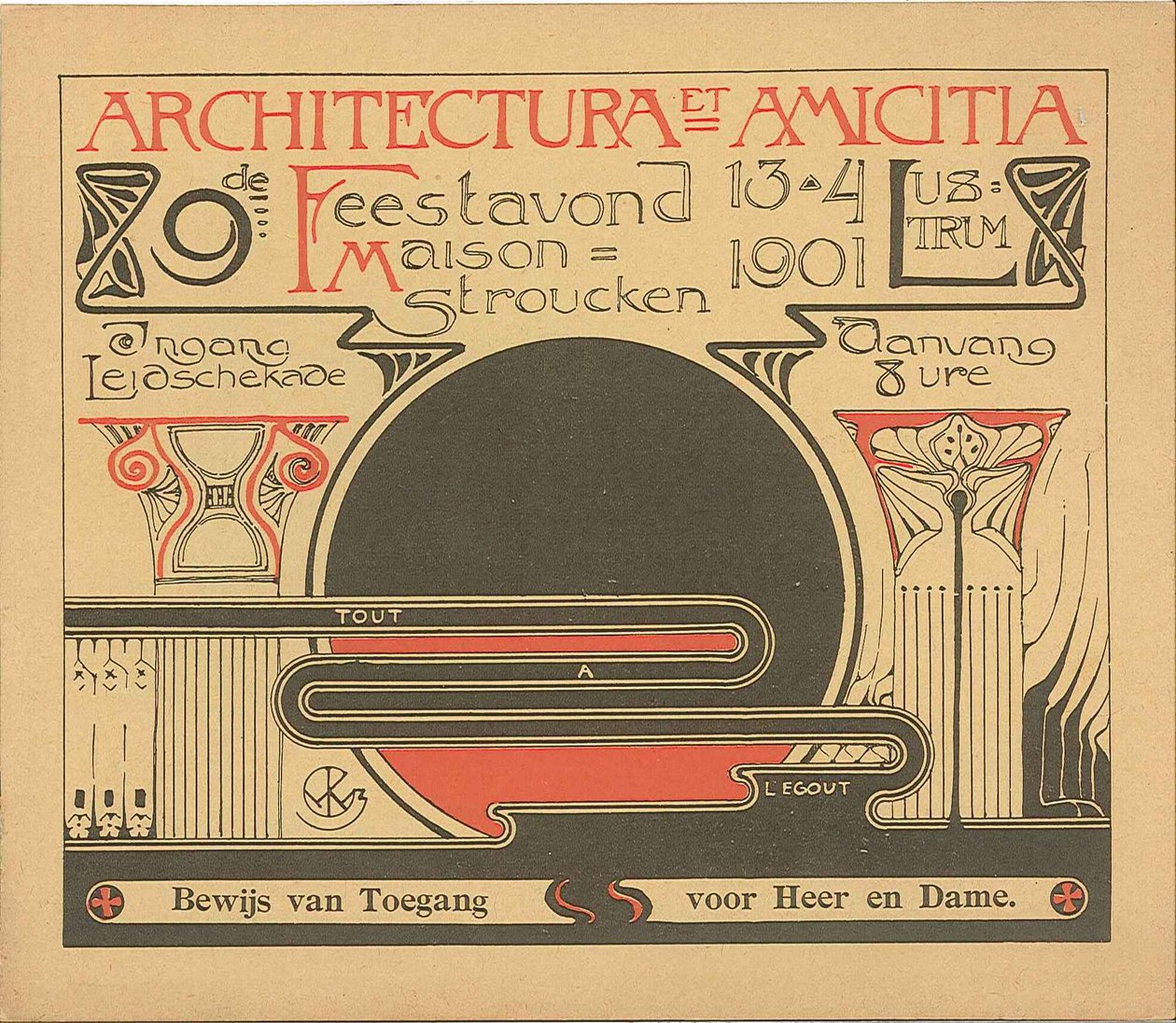 Inngangsbillett til festkvelden 13. april 1901 i anledning det 9. lysten til Architectura et Amicitia av Willem Kromhout