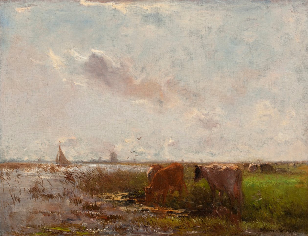 Kyr i et polderlandskap av Willem Maris