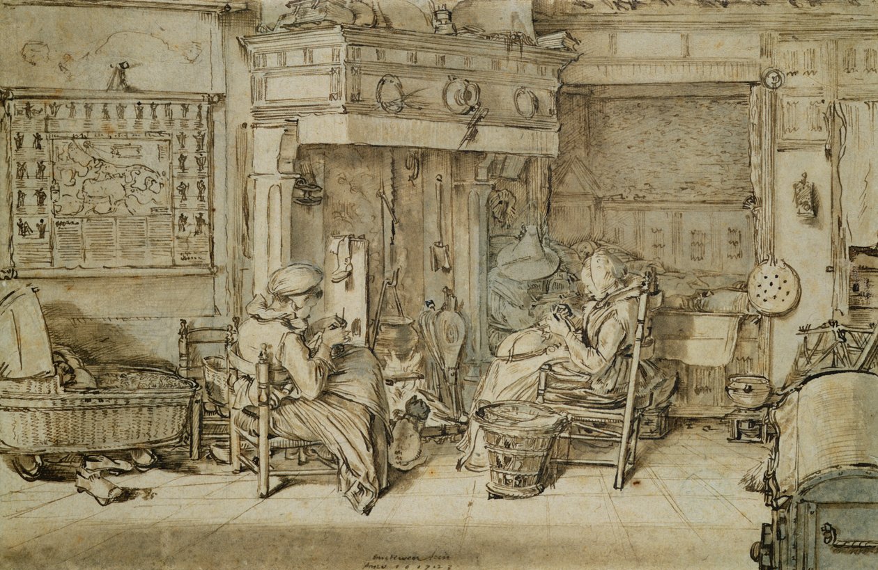 Nederlandsk interiør, 1617 (penn, blekk og pensel på papir) av Willem Pietersz Buytewech