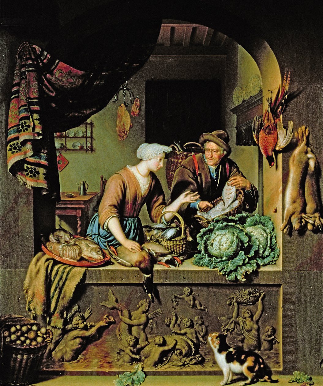 En kvinne og en fiskehandler, 1713 av Willem Van Mieris