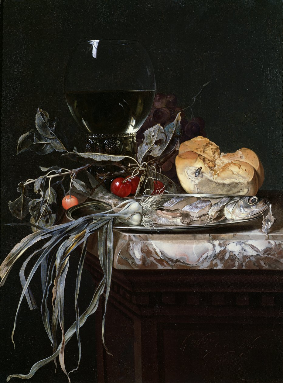 Stilleben med fiskefat av Willem van Aelst