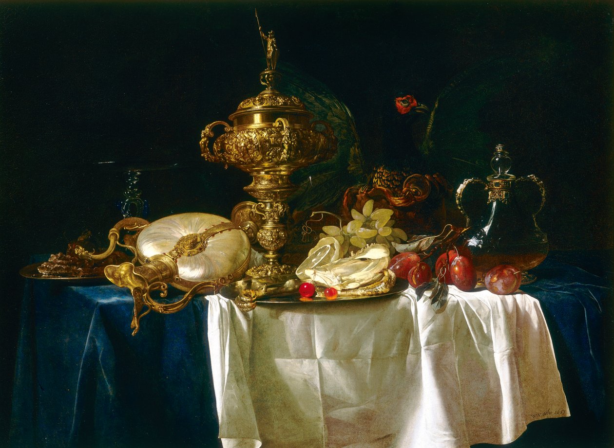 Stilleben av vaser og frukt av Willem van Aelst