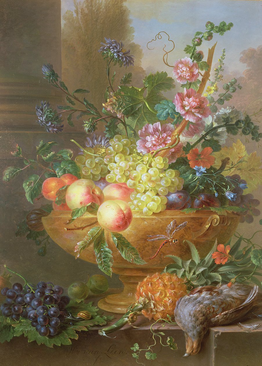 Stilleben av frukt og blomster av Willem van Leen