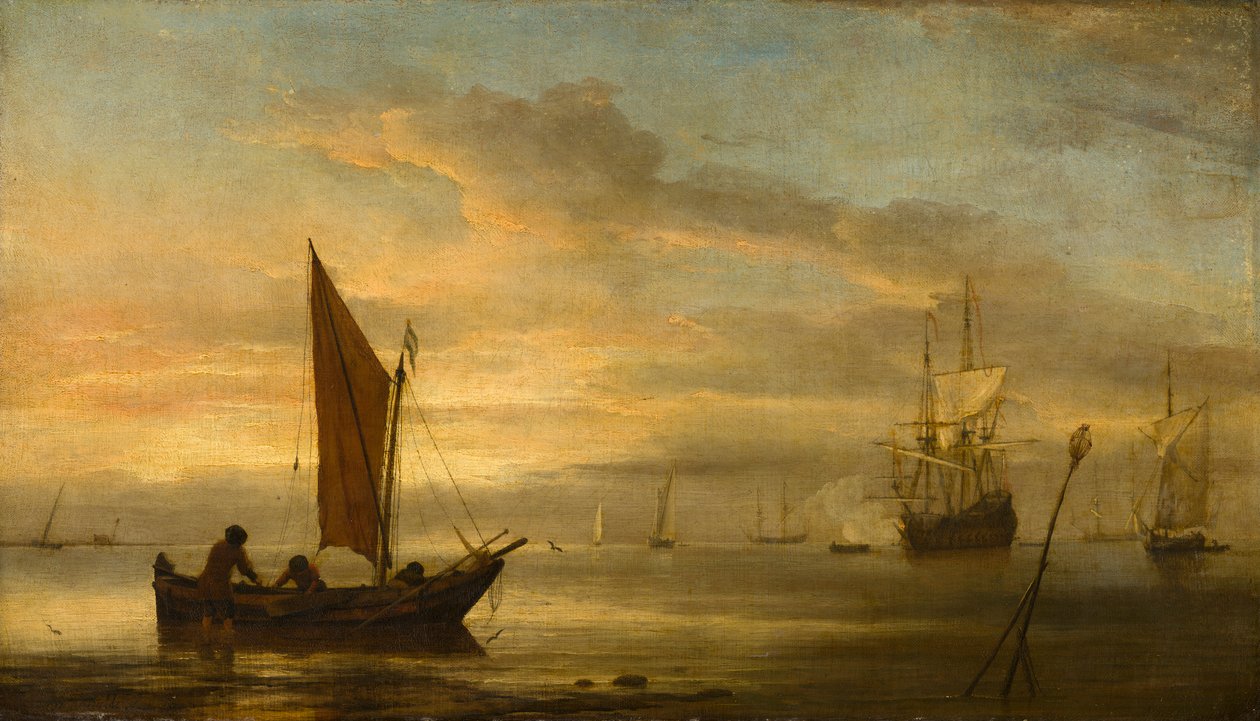 Solnedgang til sjøs av Willem van de Velde