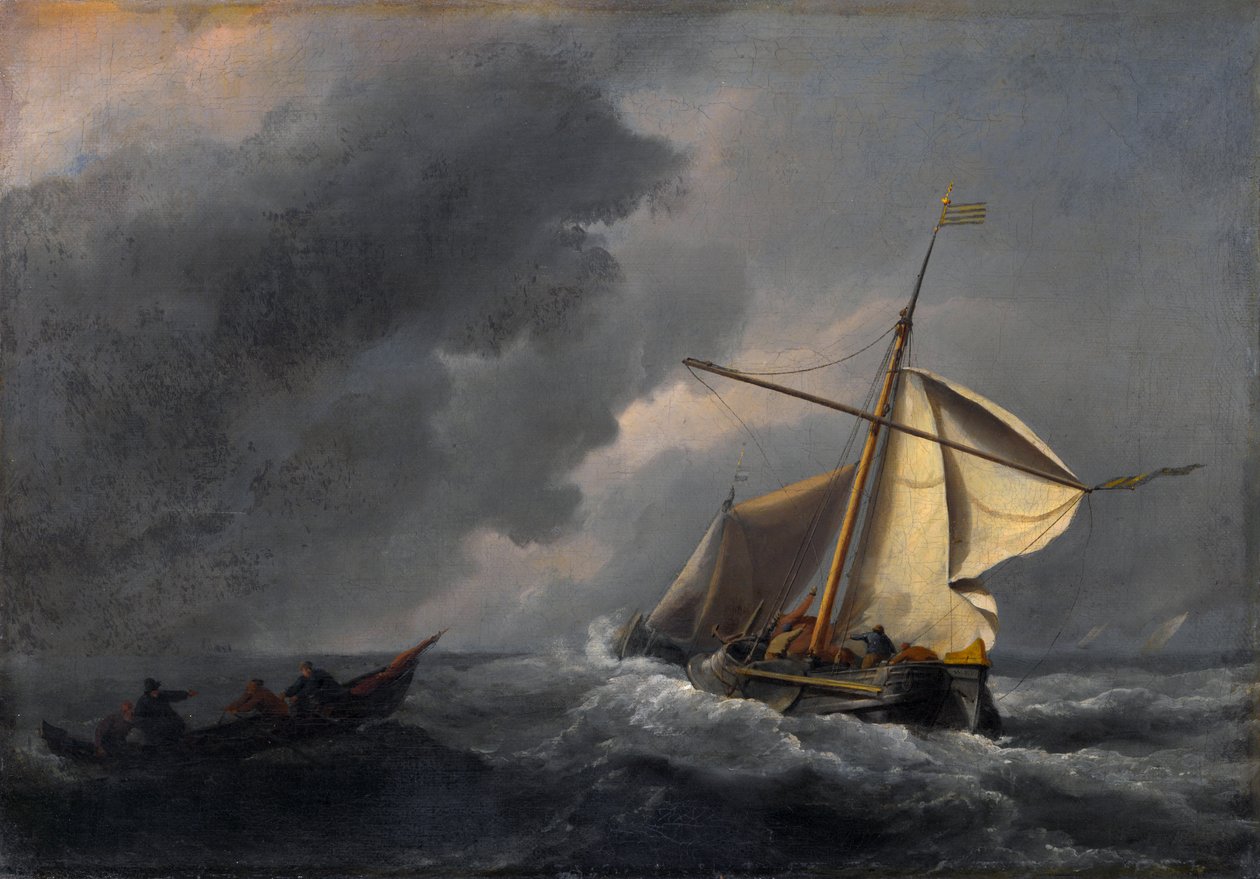 Et nederlandsk fartøy i sterk vind av Willem van de Velde the Younger