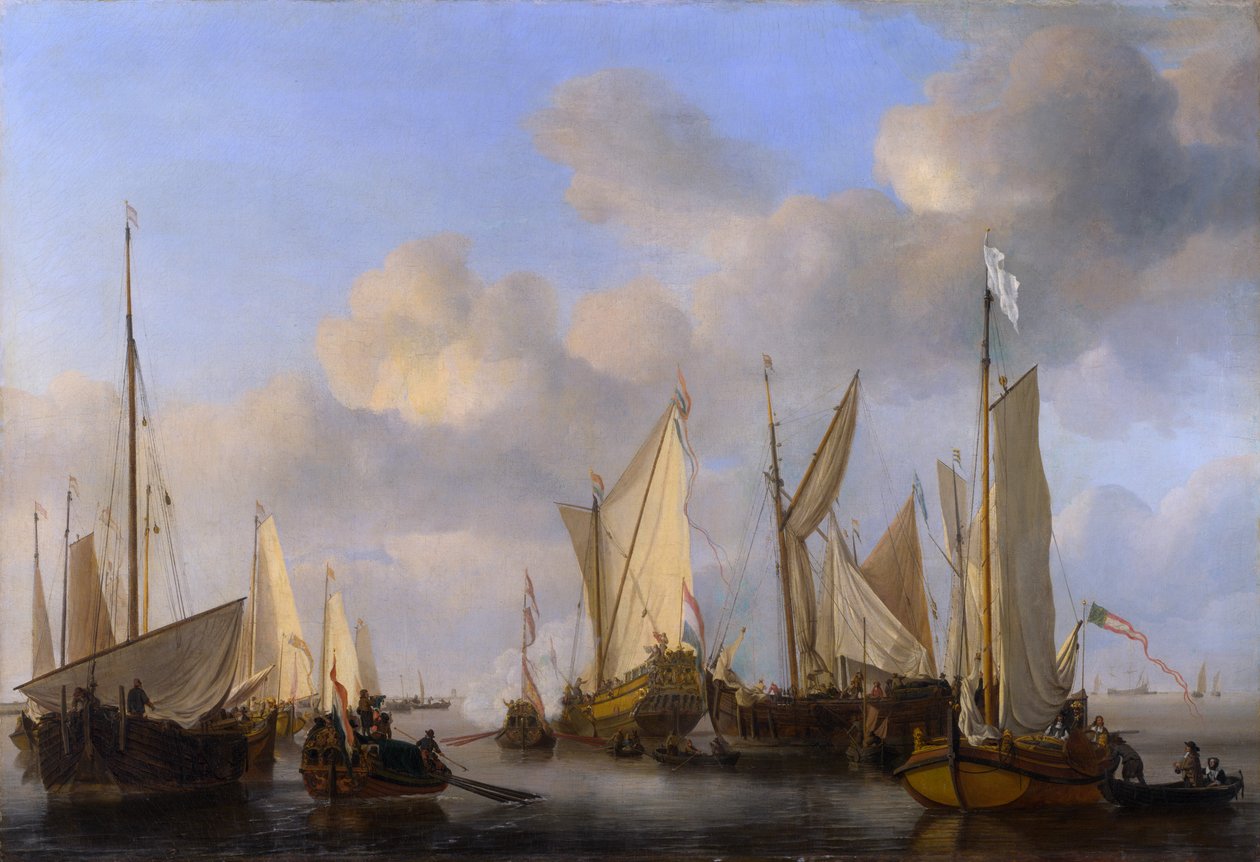 En nederlandsk yacht som hilser av Willem van de Velde the Younger