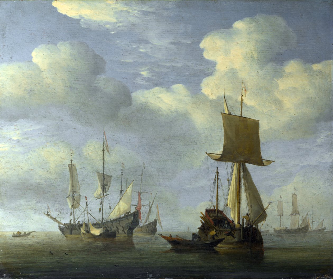 Et engelsk fartøy og nederlandske skip ble kalmet av Willem van de Velde the Younger