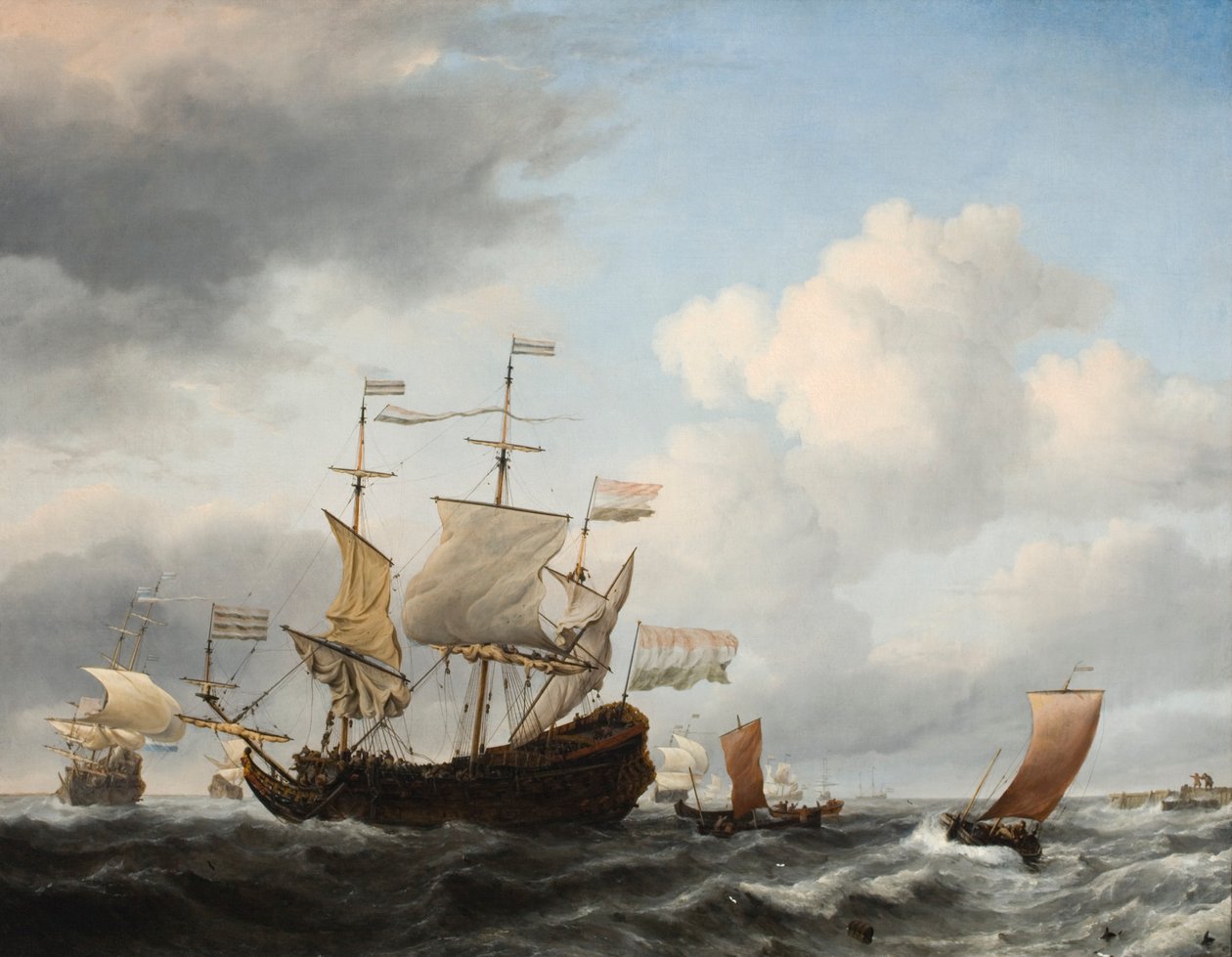 Et flaggskip som kommer til anker av Willem van de Velde the Younger