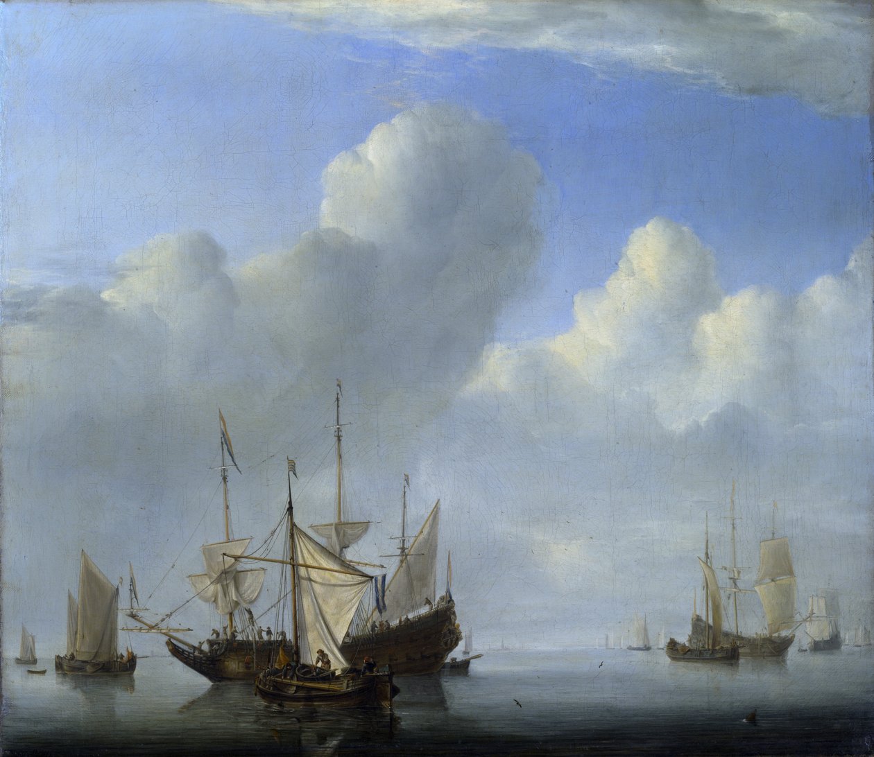 Et skip som kommer for anker og et annet under seil av Willem van de Velde the Younger