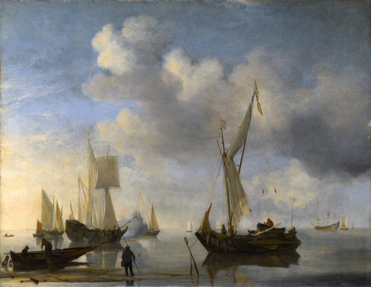 Nederlandsk fartøy som ligger Inshore i ro, en hilser av Willem van de Velde the Younger