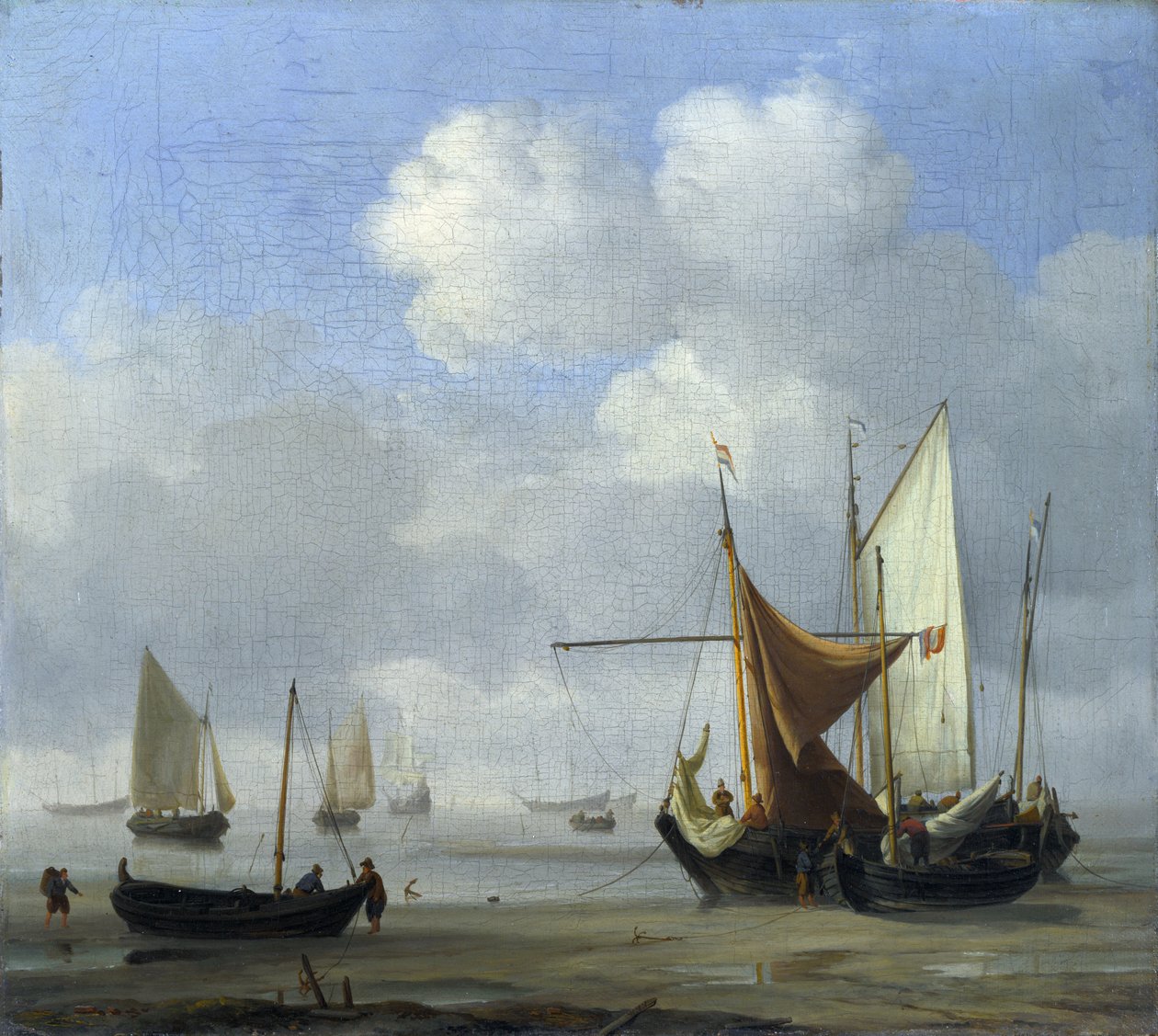 Små nederlandske fartøyer havner på lavt vann i ro av Willem van de Velde the Younger