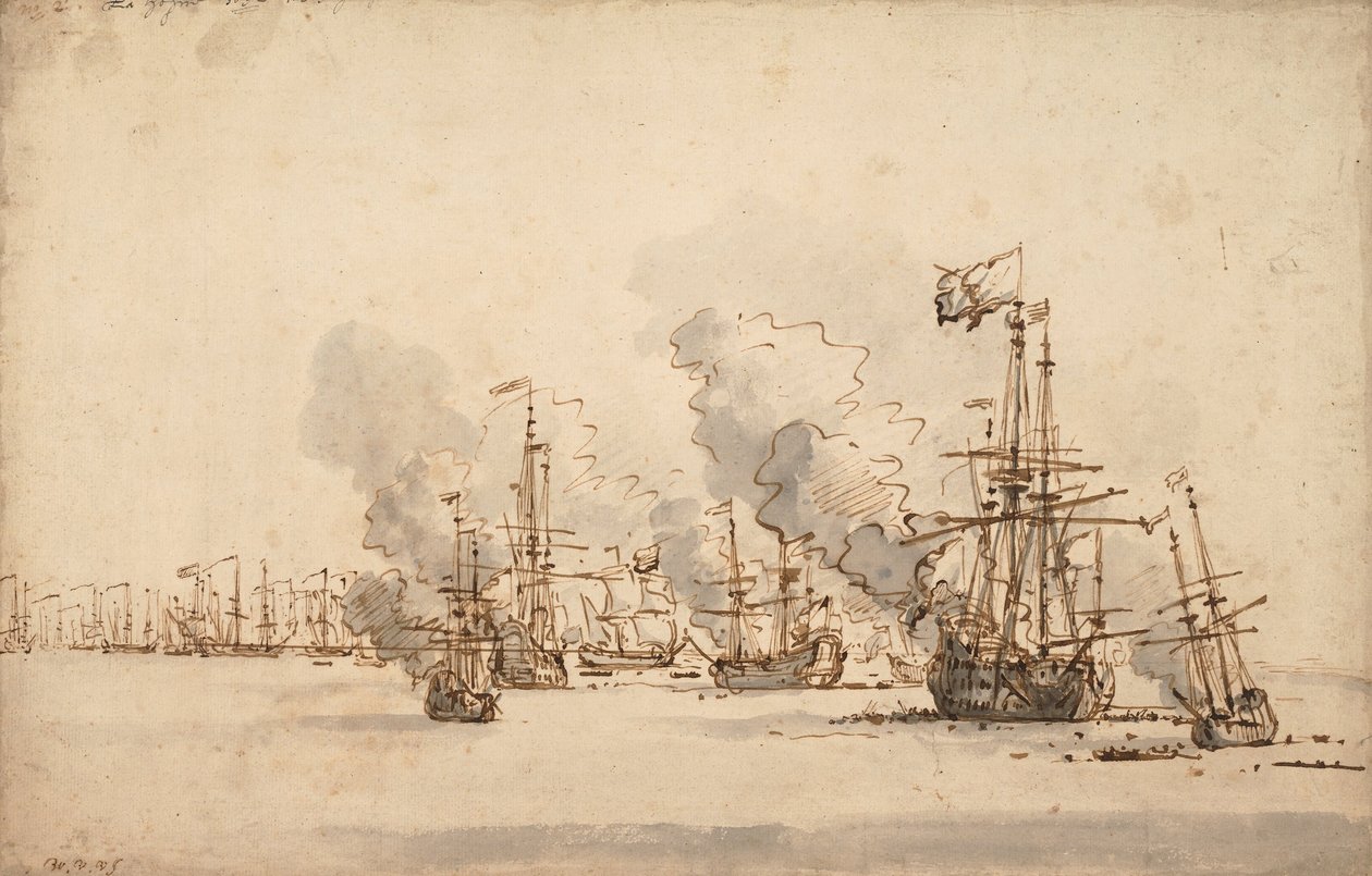 Sea Battle at la Hogue, ca. 1701 av Willem van de Velde the Younger