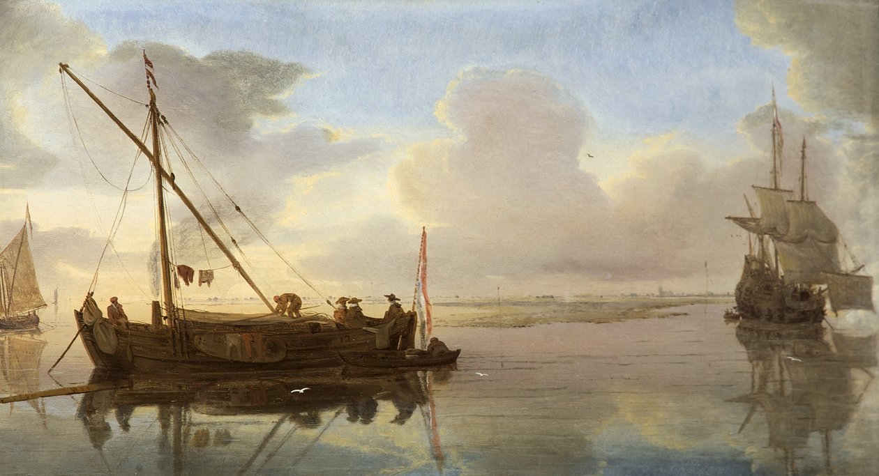 Elvescene med båter, 1668 av Willem van de Velde the Younger