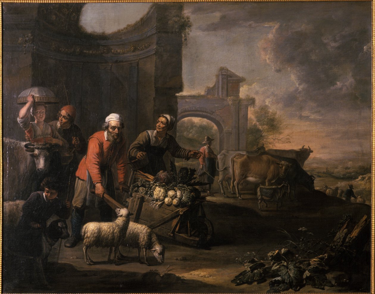En mann med en vogn full av grønnsaker av Willem van the Elder Herp