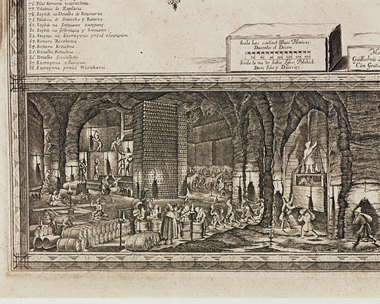 Saltgruvene i Wieliczka nær Krakow produserte omtrent en tredjedel av de polske kongenes inntekter … (gravering) av Willem (c.1597-1660) Hondius