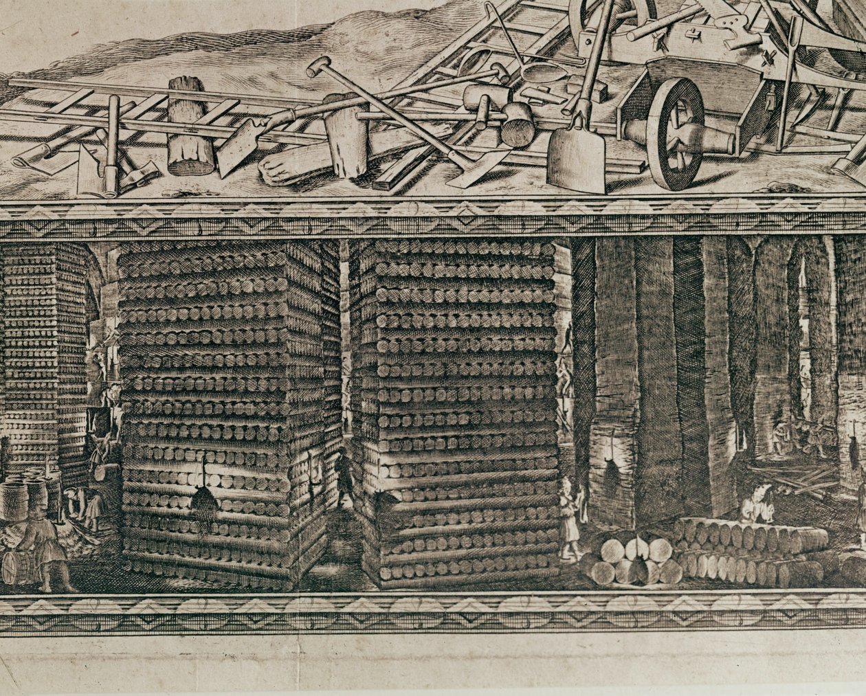 Saltgruvene i Wieliczka nær Krakow produserte omtrent en tredjedel av de polske kongenes inntekter … (gravering) av Willem (c.1597-1660) Hondius