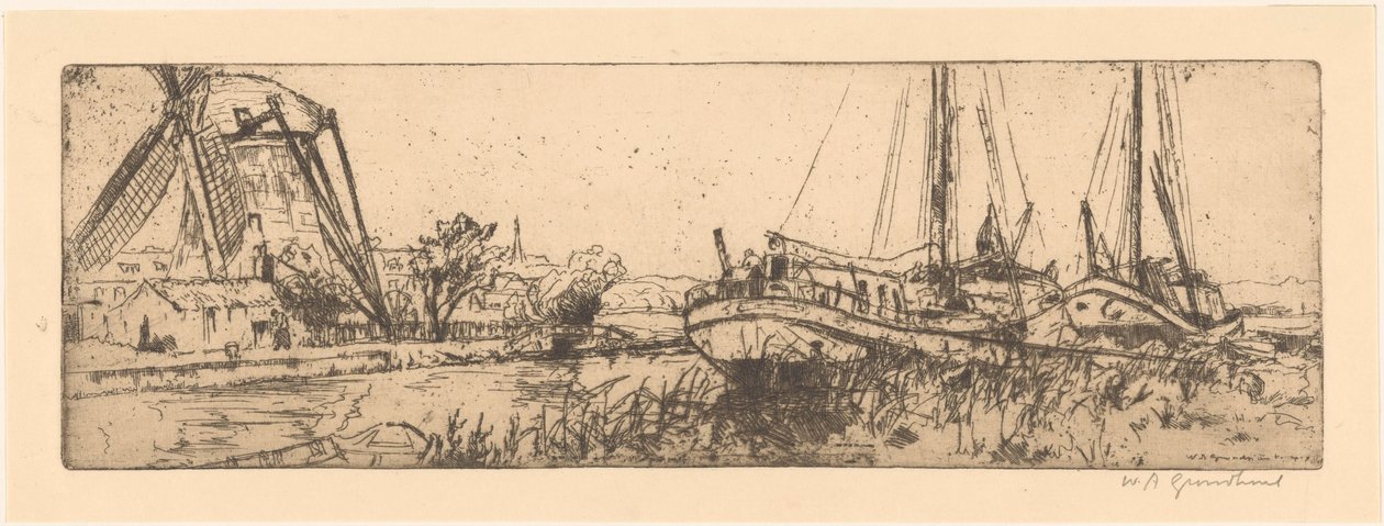 De Vliet (original tittel) av Willem Adrianus Grondhout (signed by artist)