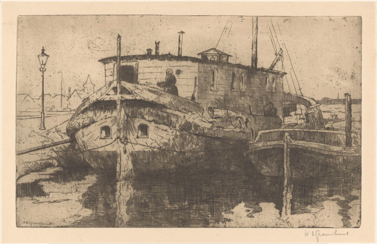 Laakhaven i Haag av Willem Adrianus Grondhout (signed by artist)