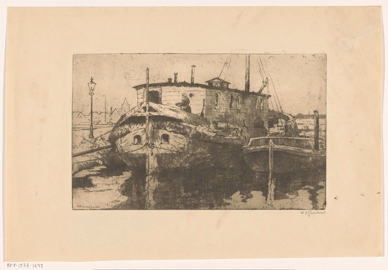 Laakhaven i Haag av Willem Adrianus Grondhout (signed by artist)