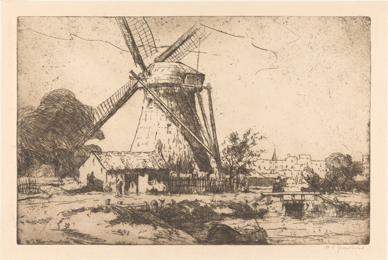 Vindmølle nær Haag av Willem Adrianus Grondhout (signed by artist)